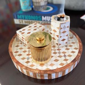 Best Wood MOP Inlay Bakhoor Burner Mubkhar Artisan-crafted Bohemian Natural Wood Bakhoor burner Mother of Pearl Inlay Inlay Box - Product Image 5