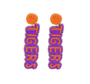 GEAUX TIGER Boucles d'oreilles brodées de perles faites à la main inspirées de l'État de la Louisiane en Inde pour les mariages et les fêtes - Product Image 5