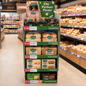 Rak <span class=keywords><strong>Display</strong></span> Lantai Kardus Multi-Rak Ramah Lingkungan untuk Roti Piknik, Cupcake, Kue Kering, dan Supermarket - Product Image 1