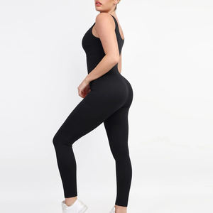 Combinaison de sport pour la salle de sport, combinaison de yoga sans couture, bonnet amovible, respirante, écologique, motif à carreaux, col carré - Product Image 1