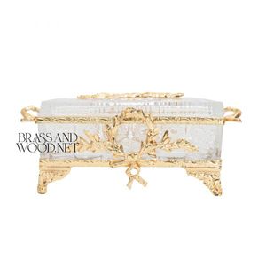 Boîte à mouchoirs couronne royale or en laiton massif cristal décor fait à la main - Product Image 4