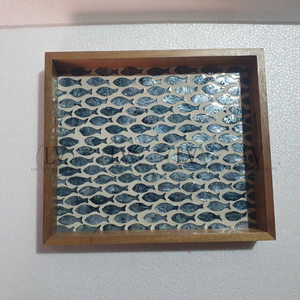 Plateau en bois incrusté de nacre fait à la main décor plateau de service rustique pour le petit déjeuner café en gros du Vietnam - Product Image 1