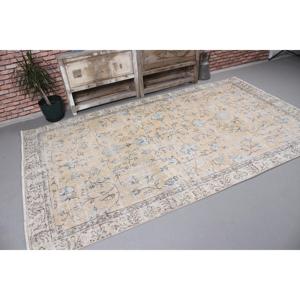 Tapis vintage, grand tapis turc de 5,1 x 8,7 pieds, tapis en laine unie beige et bleu - Product Image 4