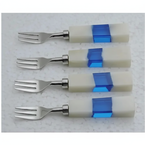 Juego de Tenedores para Fruta de Acero Inoxidable con Mangos de Resina Azul Mármol, Aptos para Lavavajillas, Utensilios de Lujo para Cenas y Fiestas - Product Image 2