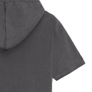 Última moda gris francés Terry hombres manga corta pulóver con capucha con estampado personalizado y cuerdas en la capucha para la venta - Product Image 4