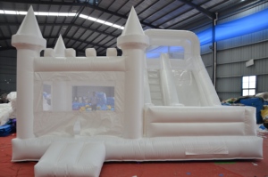 Structure gonflable commerciale blanche avec toboggan, en PVC de qualité supérieure, pour mariages, double piste, aire de jeux gonflable - Product Image 4