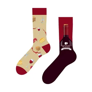 Colorful Wine-Printed <b>Socks</b> for Girls Breathable and Lightweight Customizable Logo One Size Fits Daily Use for Spring - Product Image 1