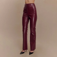 Pantalon en cuir sur mesure de qualité supérieure pour femme, noir, taille mi-haute, imperméable, délavé, respirant, écologique, collection Printemps 2025, vente en gros