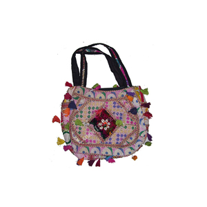 Bolso de mano Banjara de estilo bohemio hecho a mano, gran capacidad, algodón, ocasiones étnicas, adornos de espejo, cremallera portátil - Product Image 1