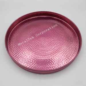 Bandeja de servicio grande Acabado mate Textura redonda Diseño antiguo Color personalizado Bandeja de metal decorativa de acero inoxidable resistente - Product Image 4