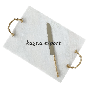 Bandeja de mármol cuadrada hecha a mano al por mayor con mango de metal chapado en oro para Precio de hoteles - Product Image 6