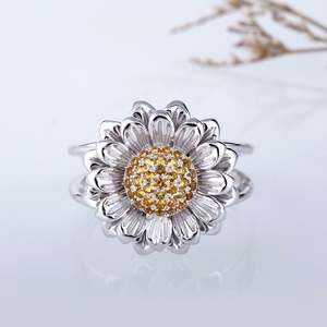 แหวนเงินแท้ชุบทองคำสีกุหลาบประดับดอกทานตะวัน Jeulia สไตล์ลำลอง - Product Image 5