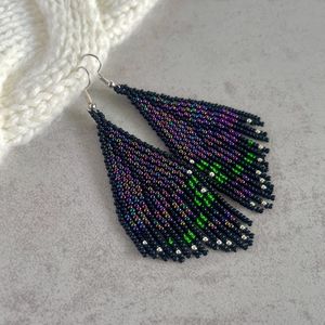 Boho ต่างหูลูกปัดด้วยการออกแบบสีฟ้าครามแอนดี้ cascading Fringe, เครื่องประดับของขวัญที่ไม่ซ้ำกัน - Product Image 1
