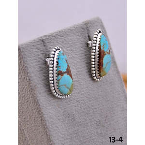 Artisanat du Sud-Ouest # 8 boucles d'oreilles clous en turquoise et argent sterling, forme goutte d'eau avec serti clos, style poussoir - Product Image 3