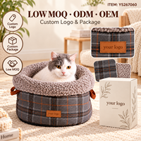 Coussin pour chat Yangyangpet en polaire sherpa gris à carreaux rectangulaires avec côtés hauts et poignées