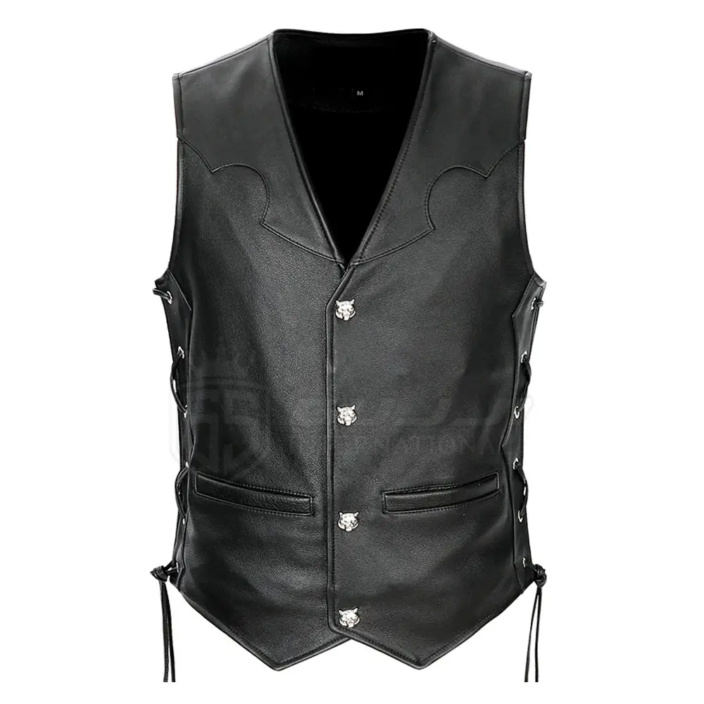 2022 Men's Leather Stitching V-neck Vest Fashion Sheepskin Single-Breasted Vest Sleeveless Jacket In All Colors