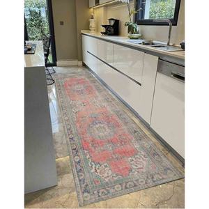 พรมพิมพ์ลายสีแดง ลายเหรียญสีน้ำเงินกรมท่า สไตล์โบราณ ตกแต่งบ้านแบบตุรกี บาง น้ำหนักเบา สำหรับใช้ภายในบ้าน ขนนุ่ม - Product Image 4