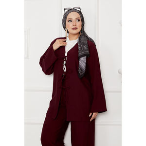 Women's Burgundy Loose-Fitting Suit Set with Front Tie Closure - Product Image 2