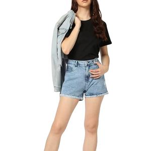 Shorts de Mezclilla de Color Sólido, Transpirables, Impermeables, de Secado Rápido, de Cintura Alta para Mujer, Verano - Product Image 2