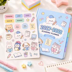 LABON <span class=keywords><strong>Agenda</strong></span> Scolaire Kawaii Personnalisé 2027 2028 A5 B5 Spirale Couverture Rigide avec Onglets et Autocollants Organisateur Étudiant OEM ODM - Product Image 3