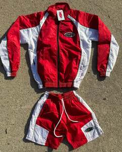 Custom Men Tracksuits <b>Zip</b> up Nylon Jacket and Shorts Jogger Gym Sets Tracksuit Unisex Printing Logo Track Suits - Product Image 1