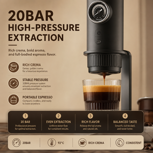Machine à expresso portable avec manomètre 20 bars, machine à <span class=keywords><strong>café</strong></span> <span class=keywords><strong>rechargeable</strong></span> pour <span class=keywords><strong>café</strong></span> moulu et capsules - Product Image 3