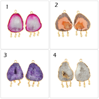 Paire de connecteurs en géode d'agate naturelle pour la fabrication de boucles d'oreilles, plaqué or 18 carats, pendentif délicat, fournitures de bijoux