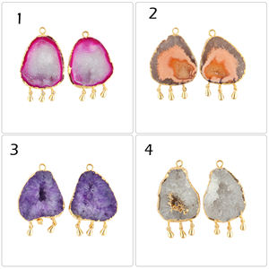 Paire de connecteurs en géode d'agate naturelle pour la fabrication de boucles d'oreilles, plaqué or 18 carats, pendentif délicat, fournitures de bijoux - Product Image 5