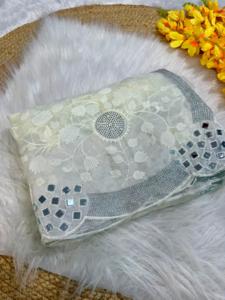 ชุดส่าหรีสีขาวผ้าโปร่งบางแบบอินเดียพร้อมด้ายงาน zaal เสื้อแฟนซีสุดพิเศษชุดปาร์ตี้ชาติพันธุ์สำหรับผู้หญิง - Product Image 3