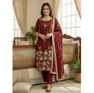 Nouvelle collection de créateurs en pur organza lourd, tissu de soie poly, costume Kurti pour femmes avec broderie lourde, travail de séquence, costume Palazzo - Product Image 1