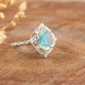 Anillo de Ópalo Etíope Blanco Fuego para Mujer, Anillo de Ópalo Etíope Natural, Anillo Minimalista con Piedra de Nacimiento de Octubre - Product Image 6
