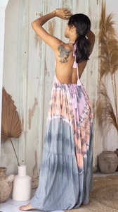 Nouvelle Collection 2023 – Robe Longue Bohème Décontractée pour Femme, Col en V, Taille Élastique, Imprimé Tie-Dye Floral, Coupe Trapèze en Rayonne - Product Image 2