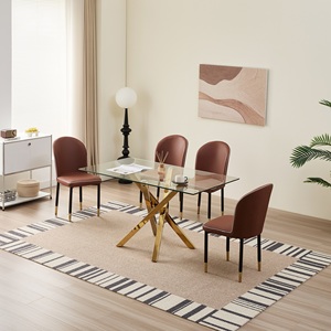 Juego <span class=keywords><strong>de</strong></span> <span class=keywords><strong>mesa</strong></span> y <span class=keywords><strong>sillas</strong></span> <span class=keywords><strong>de</strong></span> comedor <span class=keywords><strong>de</strong></span> oro galvanizado <span class=keywords><strong>de</strong></span> <span class=keywords><strong>vidrio</strong></span> templado <span class=keywords><strong>de</strong></span> lujo, muebles familiares, una <span class=keywords><strong>mesa</strong></span> y <span class=keywords><strong>cuatro</strong></span> <span class=keywords><strong>sillas</strong></span> - Product Image 1