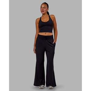 Pantalon large taille haute - Pantalon droit respirant et léger style Hip Hop avec taille élastique noir froissé - Product Image 3