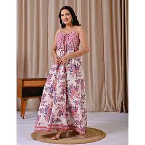 Vestido de Algodón con Estampado de Bloques y Tirantes Finos Rosa y Blanco, Transpirable, Casual, Elegante, Estilo Hippie, Talla Única a 5XL, ODM para Mujer - Product Image 5