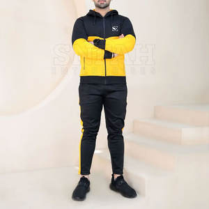 Survêtement décontracté de haute qualité pour hommes, 100% coton, avec fermeture à cordon de serrage, 2 pièces, jaune et noir, pour l'entraînement d'hiver et le jogging. - Product Image 6