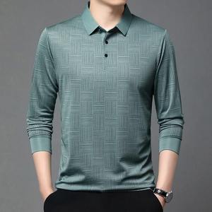 <b>Men's</b> New Solid Color 100% Cotton <b>for</b> Polo Shirt Business Casual <b>Long</b> <b>Sleeved</b> Fashionable <b>Top</b> Breathable Comfortable Versatile - Product Image 2