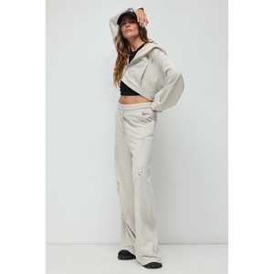Ekru Distressed <b>Wide</b> <b>Leg</b> <b>Jogger</b> Sweatpants - Product Image 3