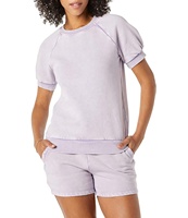 Ensemble 2 pièces tendance 2024 : Short cycliste délavé à l'acide et T-shirt pull coupe droite, pour femme, automne, écoresponsable