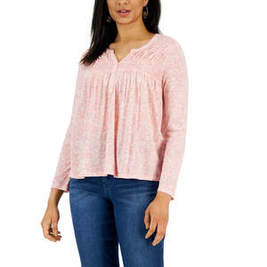 Maglia Casual da Donna Style & Co con Stampa e Maniche Lunghe Arricciate, Arancione, Taglia Petite per la Stagione Invernale - Product Image 1