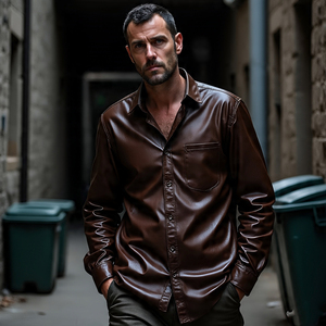 เสื้อเชิ๊ตลำลองหนังสำหรับผู้ชาย, เสื้อเชิ๊ตขี่จักรยานลำลองเสื้อเชิ๊ตหนังวัวสั่งทำได้สำหรับผู้ชาย - Product Image 5