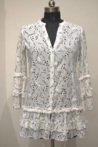 Vestido elegante de verano para mujer Twilight Haze algodón Schiffli estampado Floral detalle de encaje silueta recta botón imperio dulce - Product Image 4