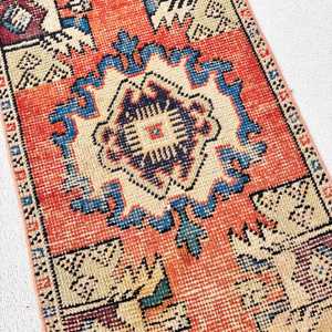 1.5x2.7 ft Rug, Vintage Turkish Rug, <b>Red</b> Blue Floral <b>Wool</b> Rug - Product Image 3