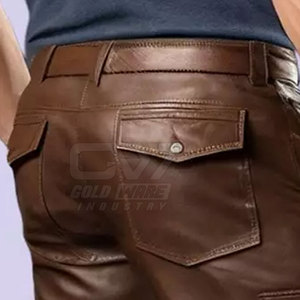 Nuevos pantalones cortos de cuero para hombres 2025 Precio al por mayor Diseño de moda Pantalones cortos de cuero genuino para hombres - Product Image 4