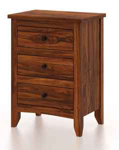 Table de chevet élégante à 3 tiroirs en bois massif avec finition en noyer riche pour intérieurs classiques et modernes pour appartements et hôpitaux - Product Image 1