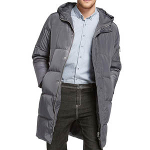 Customizable Men's Eco-Friendly Windproof <b>Canvas</b> Warm Hooded Puffer Jacket <b>Long</b> Quilted Design Front Logo Thermal Insulated - Product Image 3