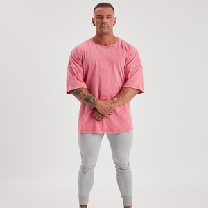 High Quality Men's Acid Wash T-Shirts <b>Pink</b> Custom Logo Unique Design Anti-Wrinkle 230g Cotton Street Wear Wholesale Low MOQ - Product Image 4