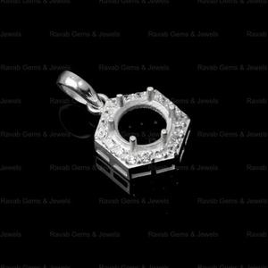 Pendentif de charme semi-monté hexagonal en argent pur 925 de haute qualité, 8 mm, serti de zircon CZ de 1,80 mm, composants de bijoux DIY - Product Image 4