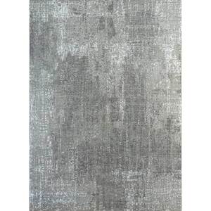 Tapis Uvenuti en laine et soie de bambou à motifs abstraits gris et noir noué à la main pour usage domestique - Modèle (1569 (Cs-03)) - Product Image 1