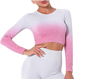 Tenue de yoga deux pièces dégradée à manches longues pour femmes combinaison de fitness antibactérienne à séchage rapide pour le service OEM de salle de sport - Product Image 5